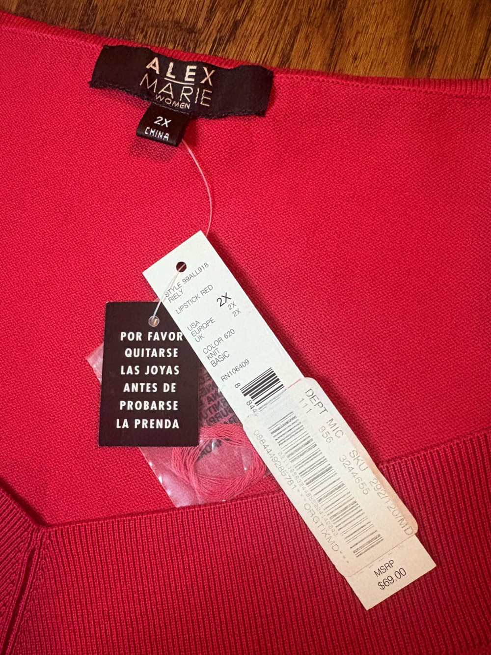 Alex Marie Bright Red V-Neck Short Sleeve Top - Picture 2 of 4
